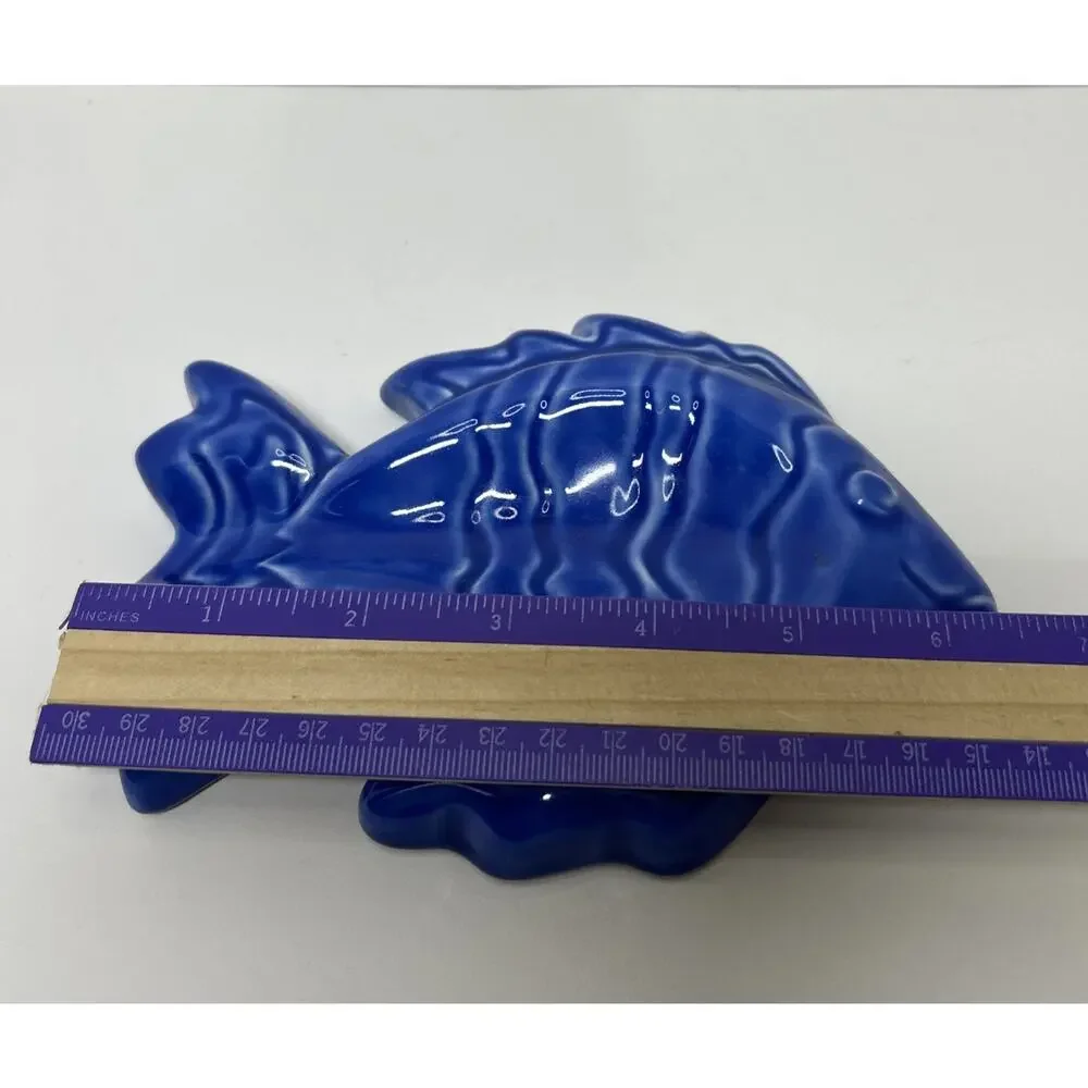 Vtg Treasure Craft Tropical Blue Fish Shaped Ceramic Spoon Rest Soap Dish USA
